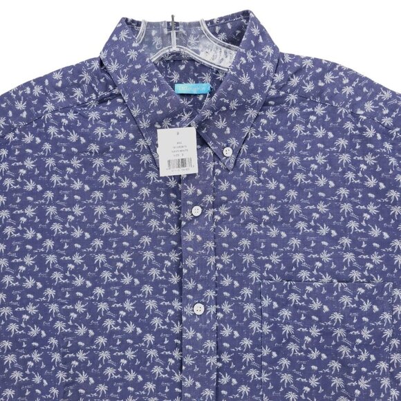 J. McLAUGHLIN Button Down Shirt Blue White Palm Tree All Over Print Size SMALL